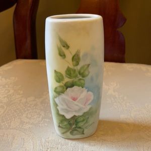 Vintage Jane Huntley floral transfer miniature porcelain vase, pencil holder
